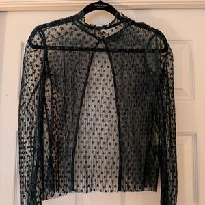 Topshop Dark Green Sheer Star Blouse - Size 4 Petite